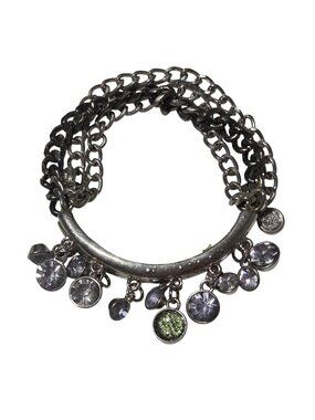 Y2 Glam Charm Bracelet Silver Tone Multi Strand Bracelet Rocker Fashion Jewelry